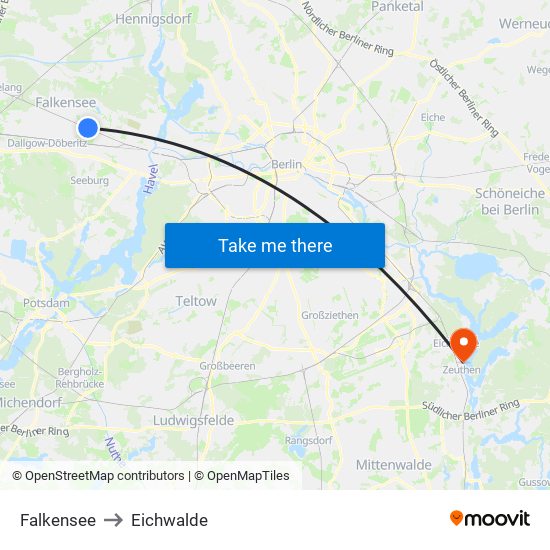 Falkensee to Eichwalde map