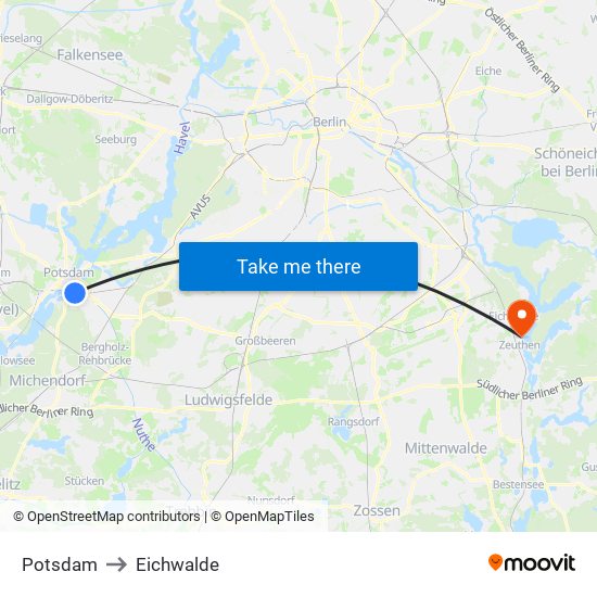 Potsdam to Eichwalde map