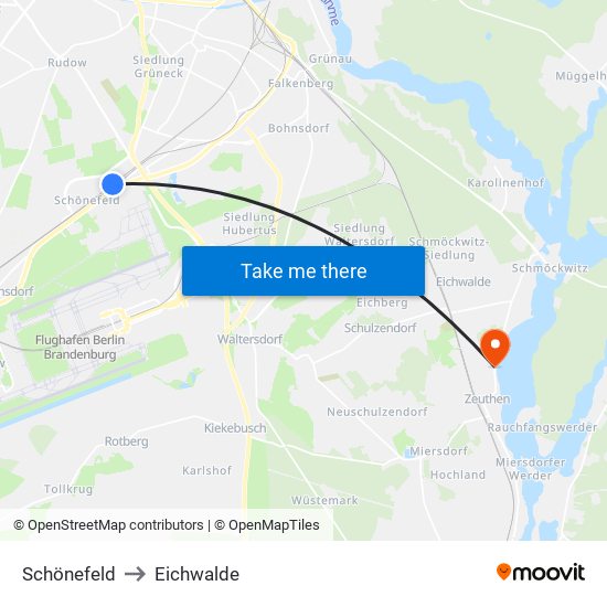 Schönefeld to Eichwalde map