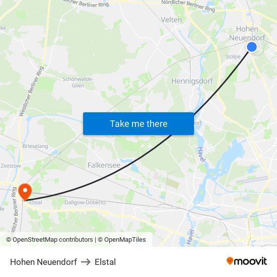 Hohen Neuendorf to Elstal map