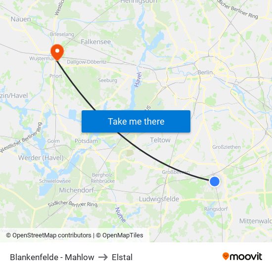 Blankenfelde - Mahlow to Elstal map