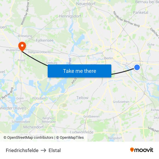 Friedrichsfelde to Elstal map