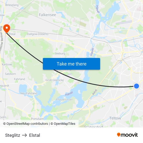 Steglitz to Elstal map