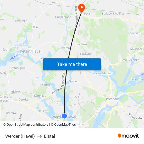 Werder (Havel) to Elstal map