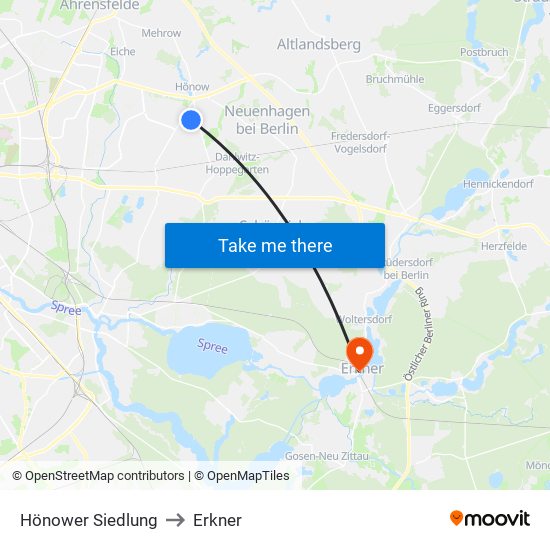 Hönower Siedlung to Erkner map