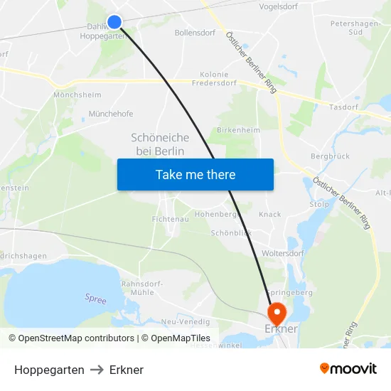 Hoppegarten to Erkner map