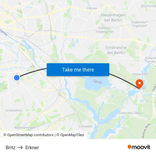 Britz to Erkner map