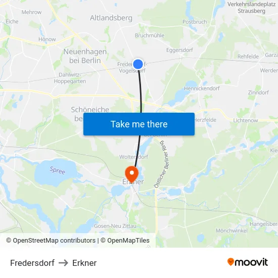 Fredersdorf to Erkner map