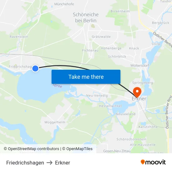 Friedrichshagen to Erkner map