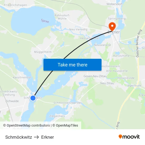Schmöckwitz to Erkner map