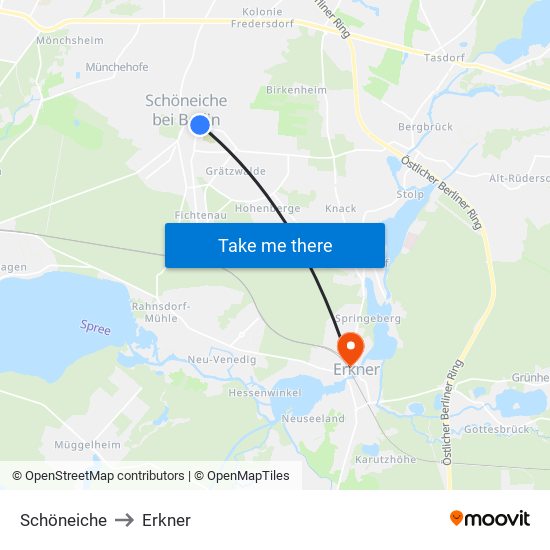 Schöneiche to Erkner map