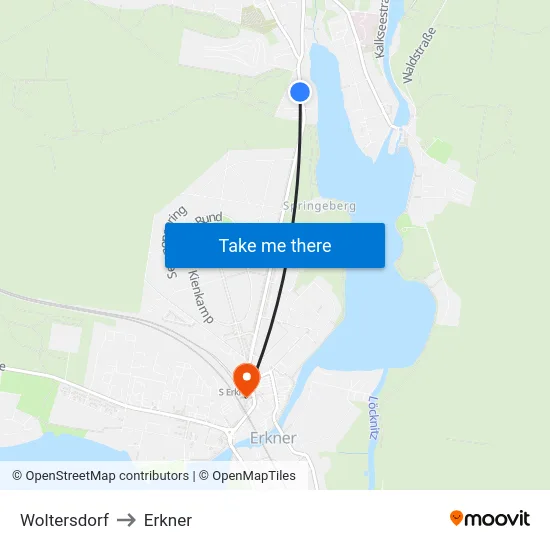 Woltersdorf to Erkner map