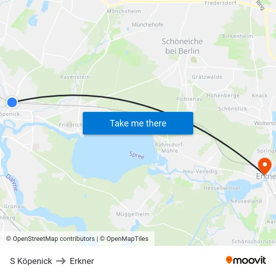 S Köpenick to Erkner map