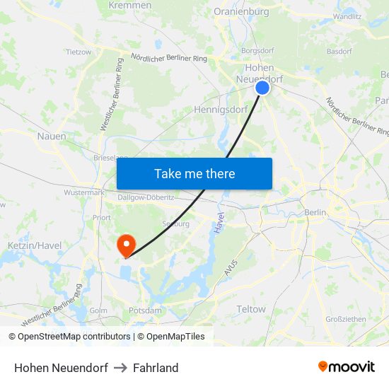 Hohen Neuendorf to Fahrland map