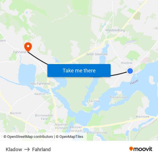Kladow to Fahrland map