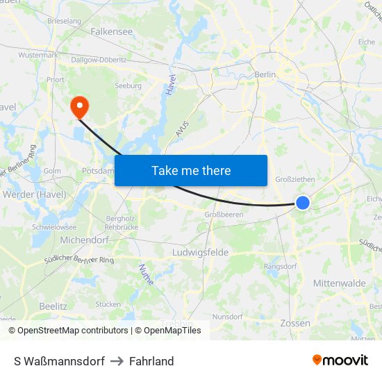 S Waßmannsdorf to Fahrland map