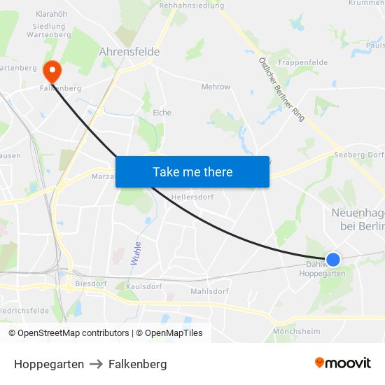 Hoppegarten to Falkenberg map