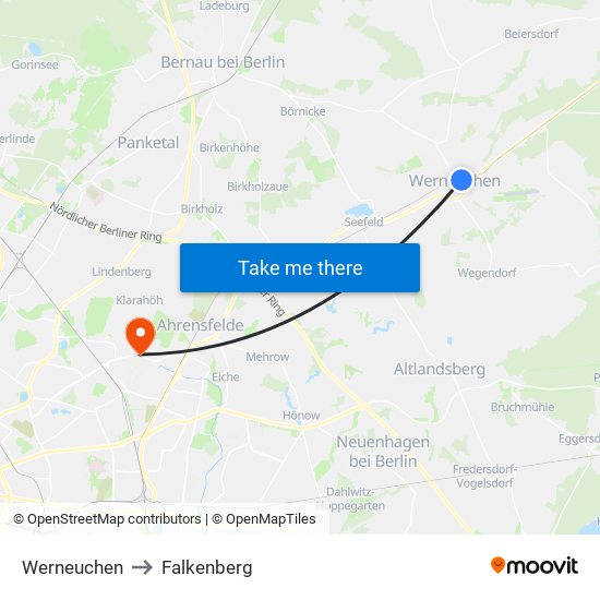Werneuchen to Falkenberg map