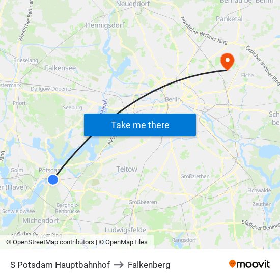S Potsdam Hauptbahnhof to Falkenberg map