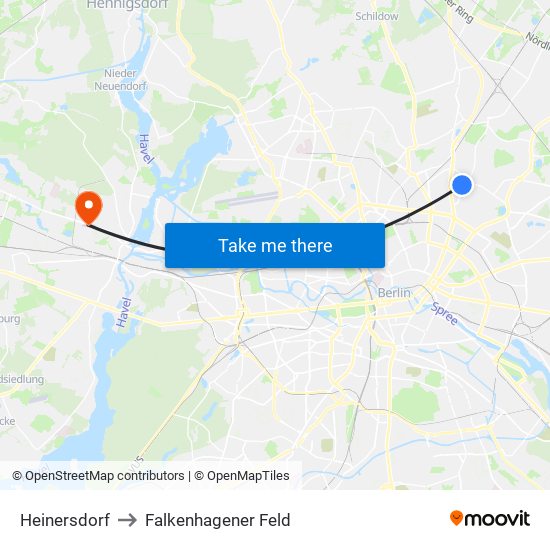 Heinersdorf to Falkenhagener Feld map