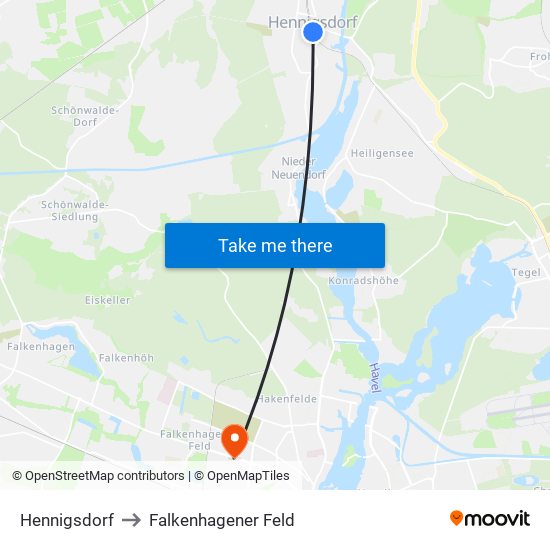 Hennigsdorf to Falkenhagener Feld map