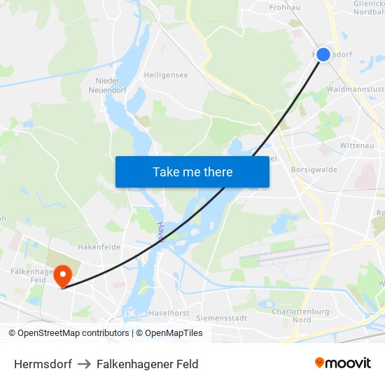 Hermsdorf to Falkenhagener Feld map