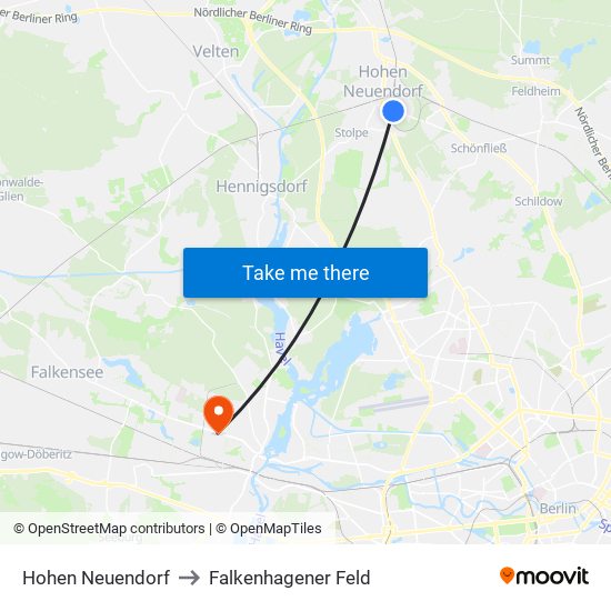 Hohen Neuendorf to Falkenhagener Feld map