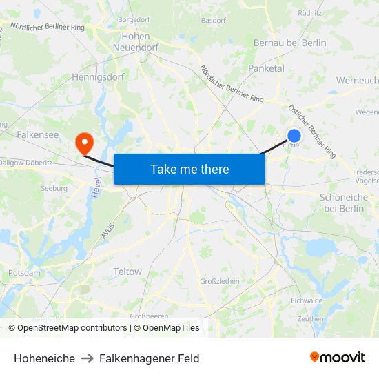 Hoheneiche to Falkenhagener Feld map