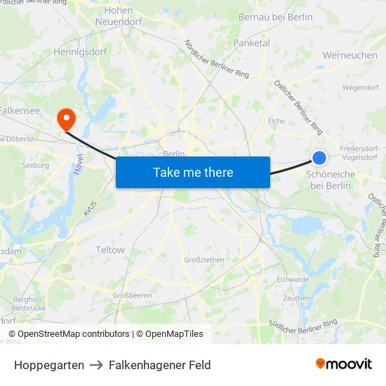 Hoppegarten to Falkenhagener Feld map