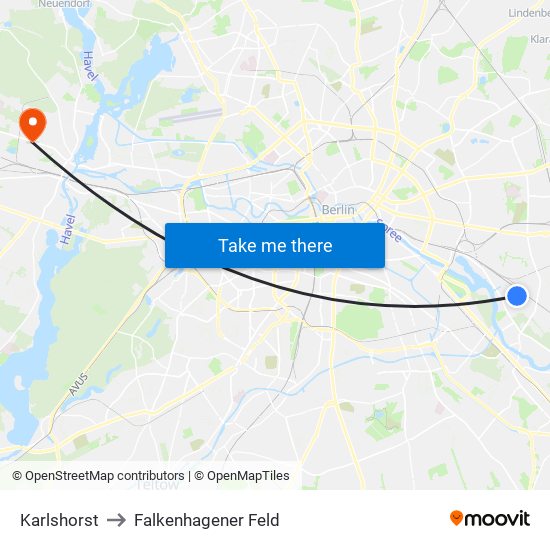 Karlshorst to Falkenhagener Feld map