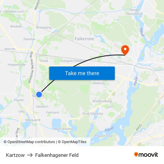 Kartzow to Falkenhagener Feld map