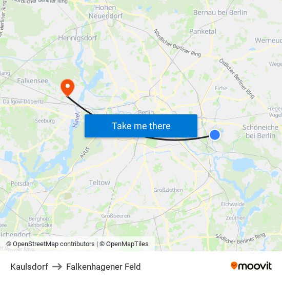 Kaulsdorf to Falkenhagener Feld map