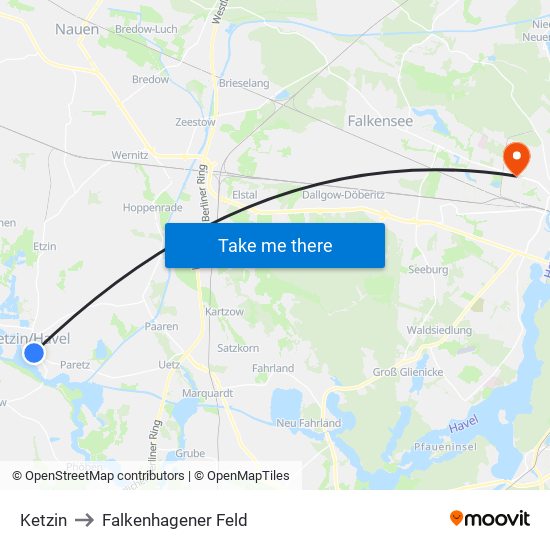 Ketzin to Falkenhagener Feld map