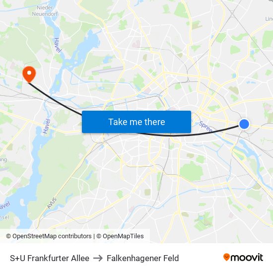 S+U Frankfurter Allee to Falkenhagener Feld map