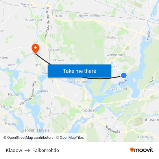 Kladow to Falkenrehde map