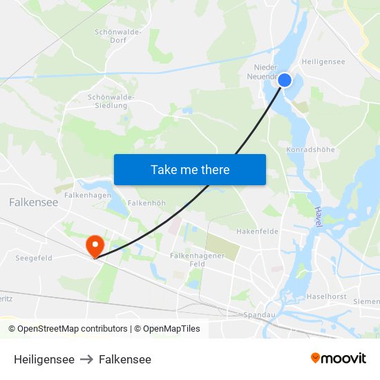 Heiligensee to Falkensee map