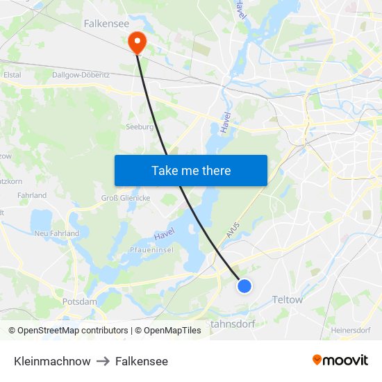 Kleinmachnow to Falkensee map