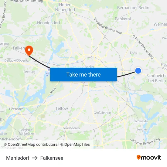 Mahlsdorf to Falkensee map