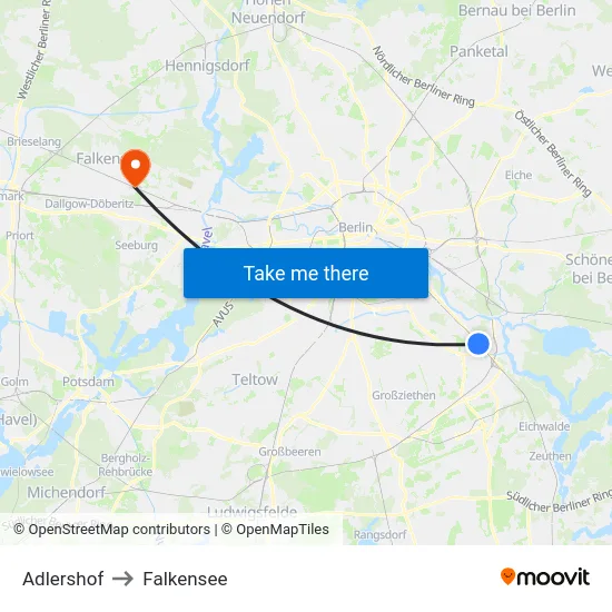 Adlershof to Falkensee map