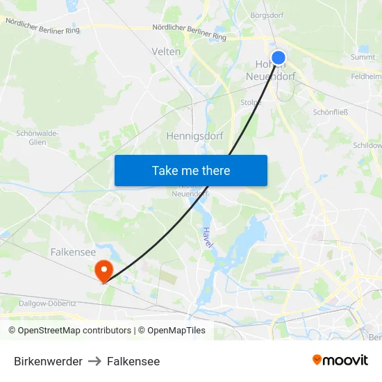 Birkenwerder to Falkensee map