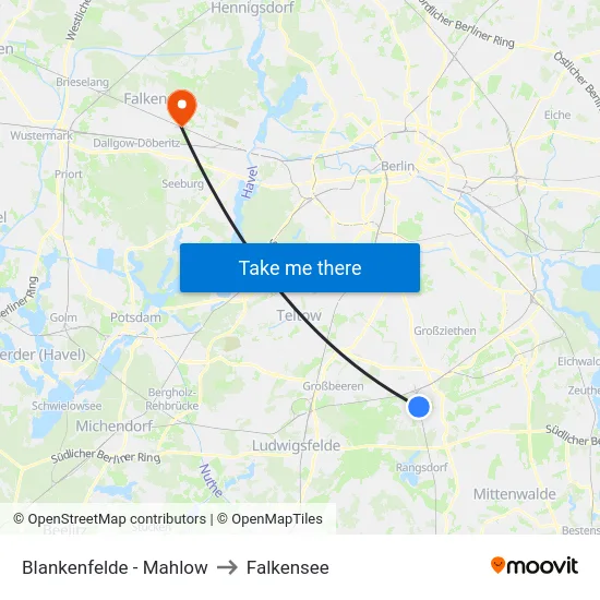 Blankenfelde - Mahlow to Falkensee map