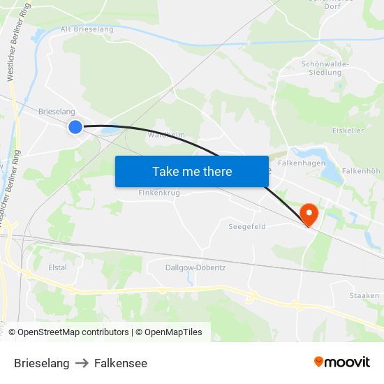 Brieselang to Falkensee map