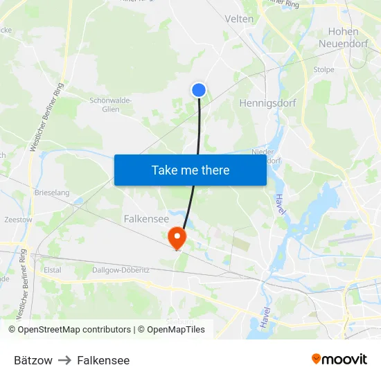 Bätzow to Falkensee map