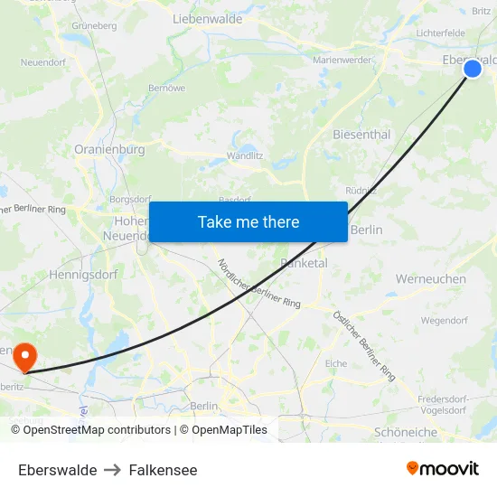 Eberswalde to Falkensee map