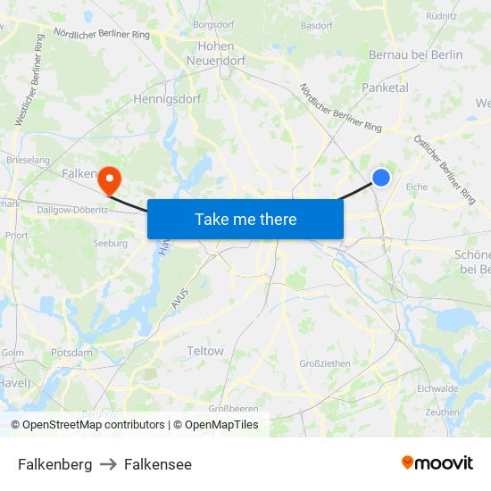 Falkenberg to Falkensee map