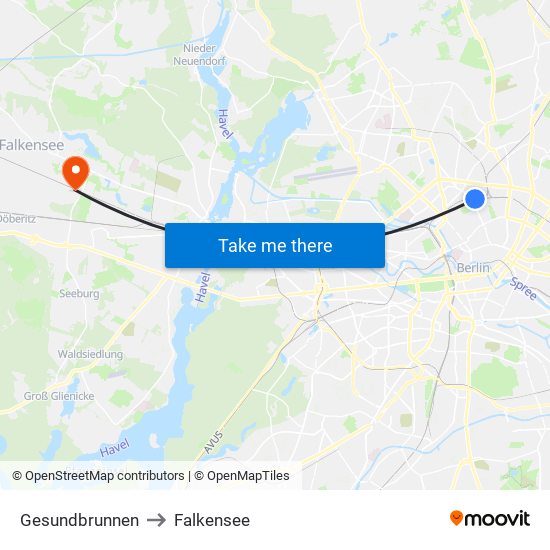 Gesundbrunnen to Falkensee map