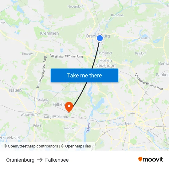 Oranienburg to Falkensee map
