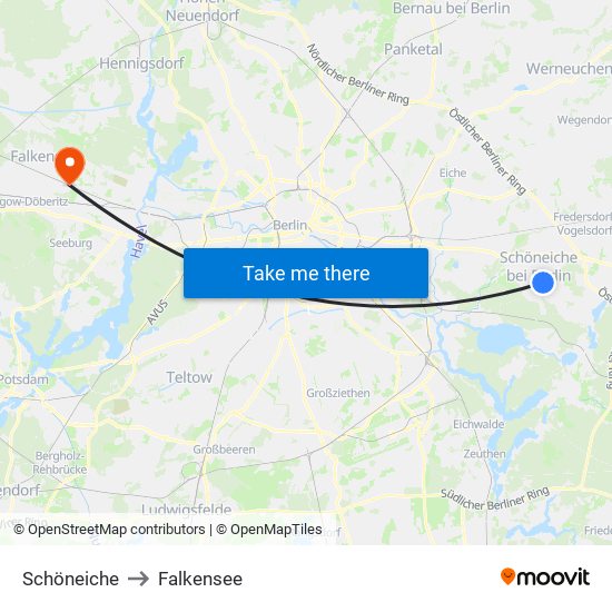 Schöneiche to Falkensee map
