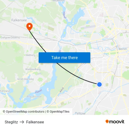 Steglitz to Falkensee map
