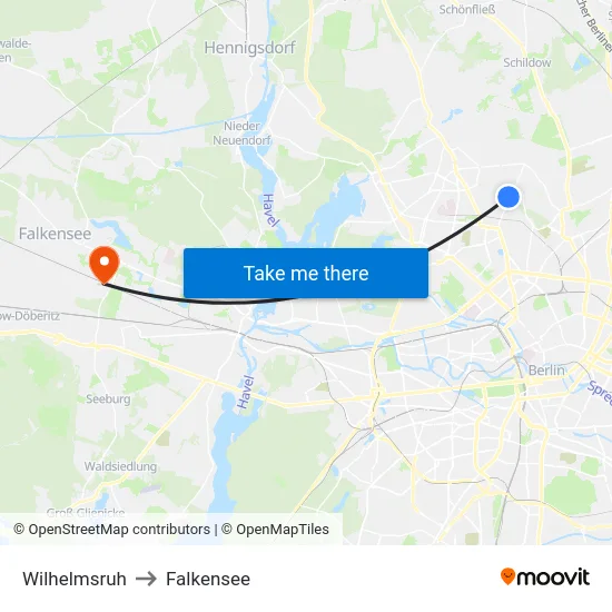 Wilhelmsruh to Falkensee map